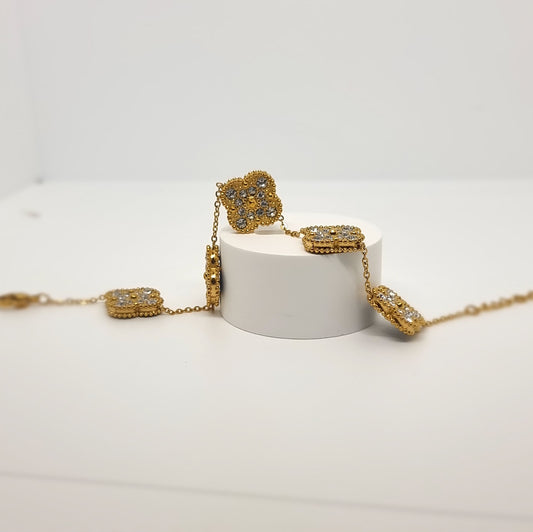 Black Diamond Reversible Four-Leaf Clover Chain Bracelet