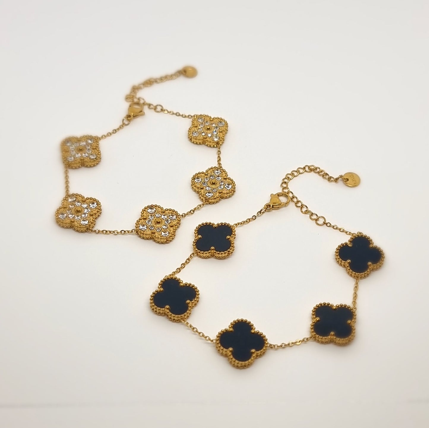 Black Diamond Reversible Four-Leaf Clover Chain Bracelet