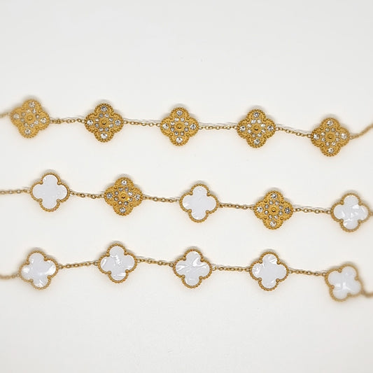 White Diamond Reversible Four-Leaf Clover Chain Bracelet