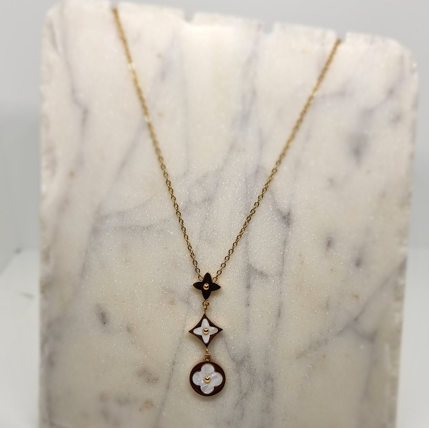 White Drop Link Pendant Necklace