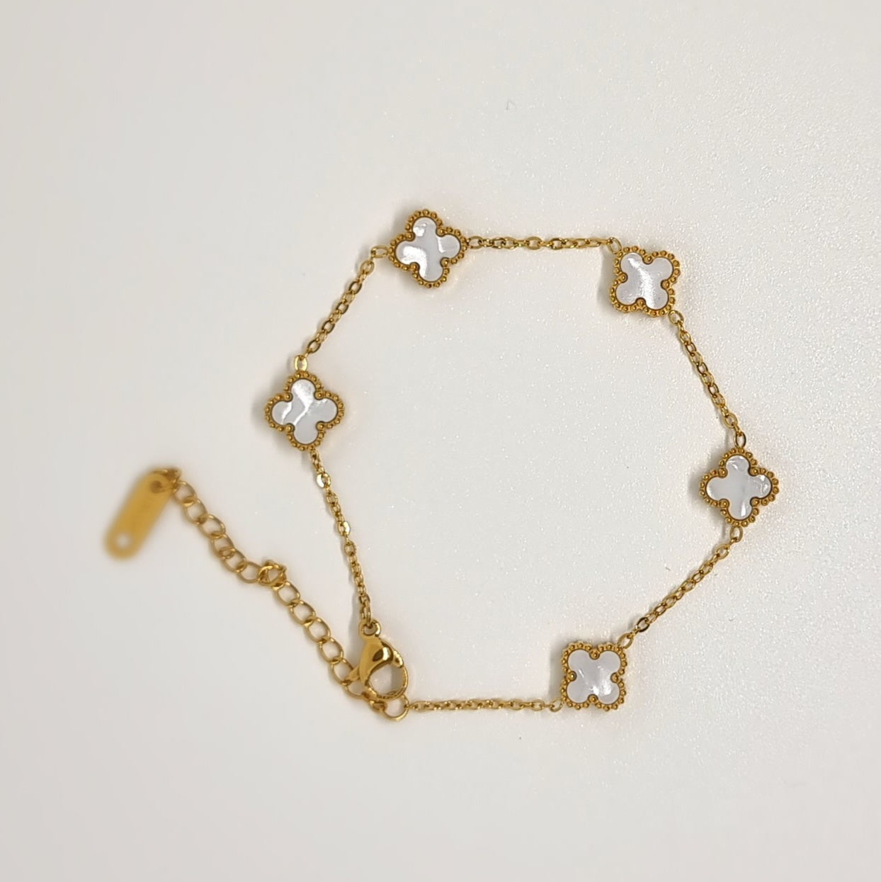White Four-Leaf Clover Chain Bracelet