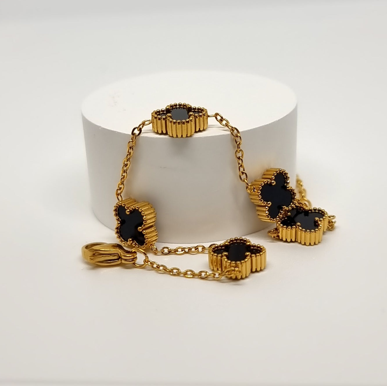 Black Four-Leaf Clover Chain Bracelet