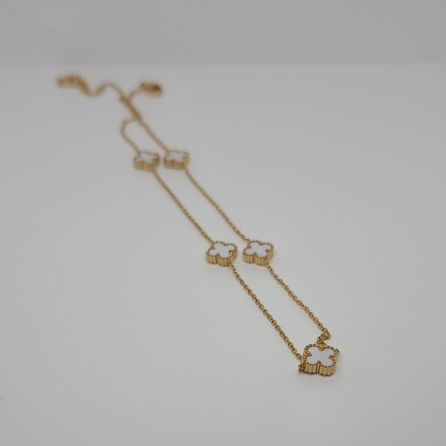 White Multi Four-Leaf Clover Chain Necklace