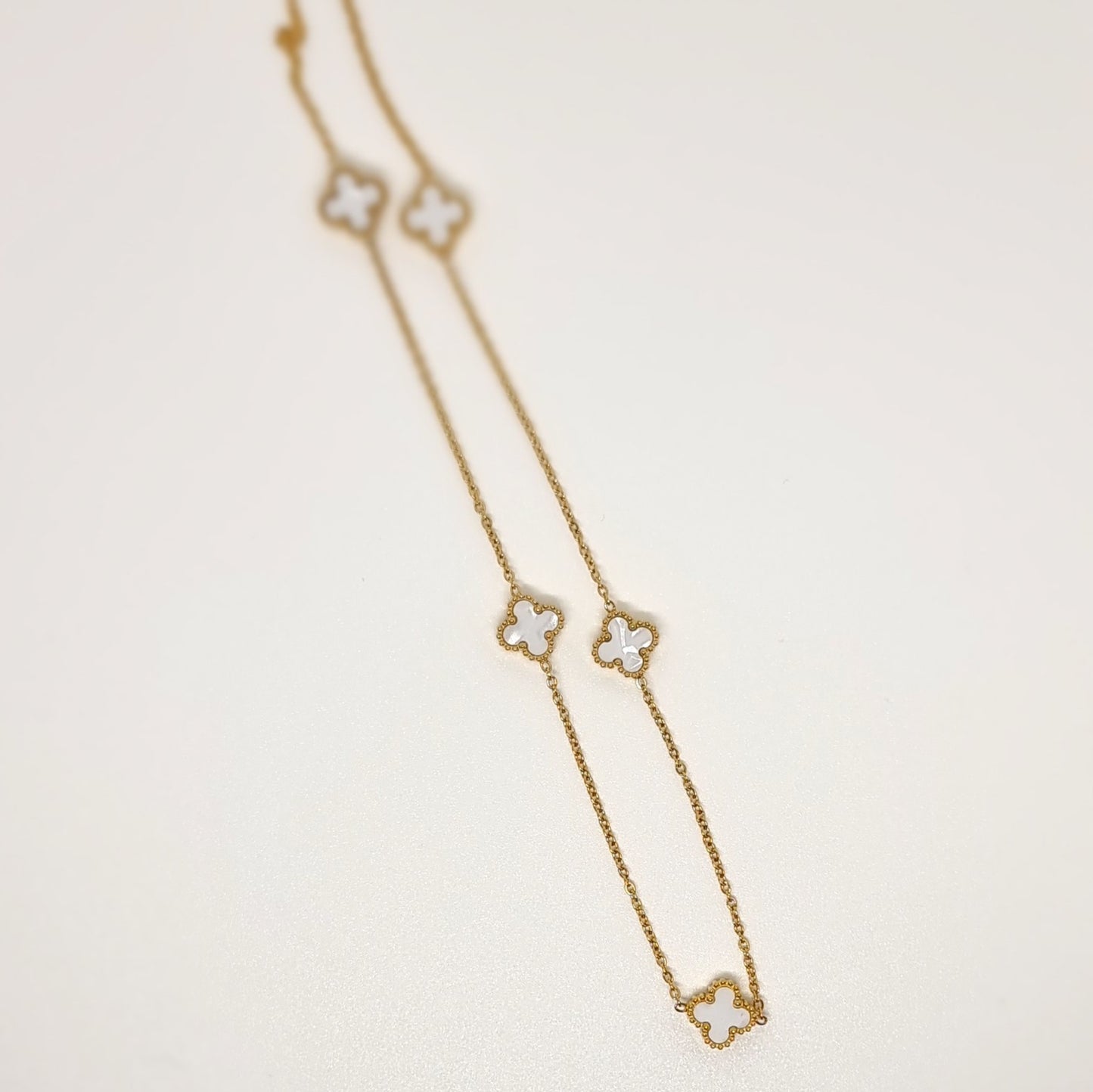 White Multi Four-Leaf Clover Chain Necklace