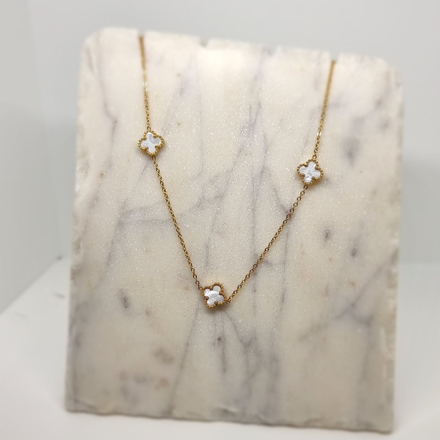 White Multi Four-Leaf Clover Chain Necklace