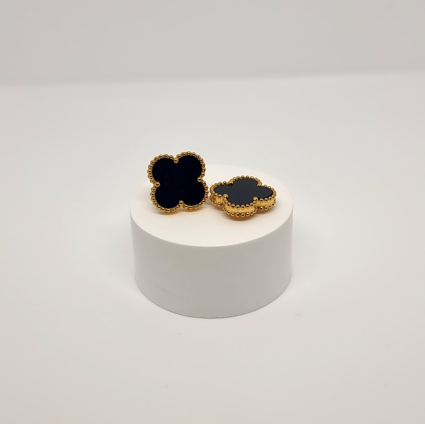 Black Four-Leaf Clover Stud Earrings