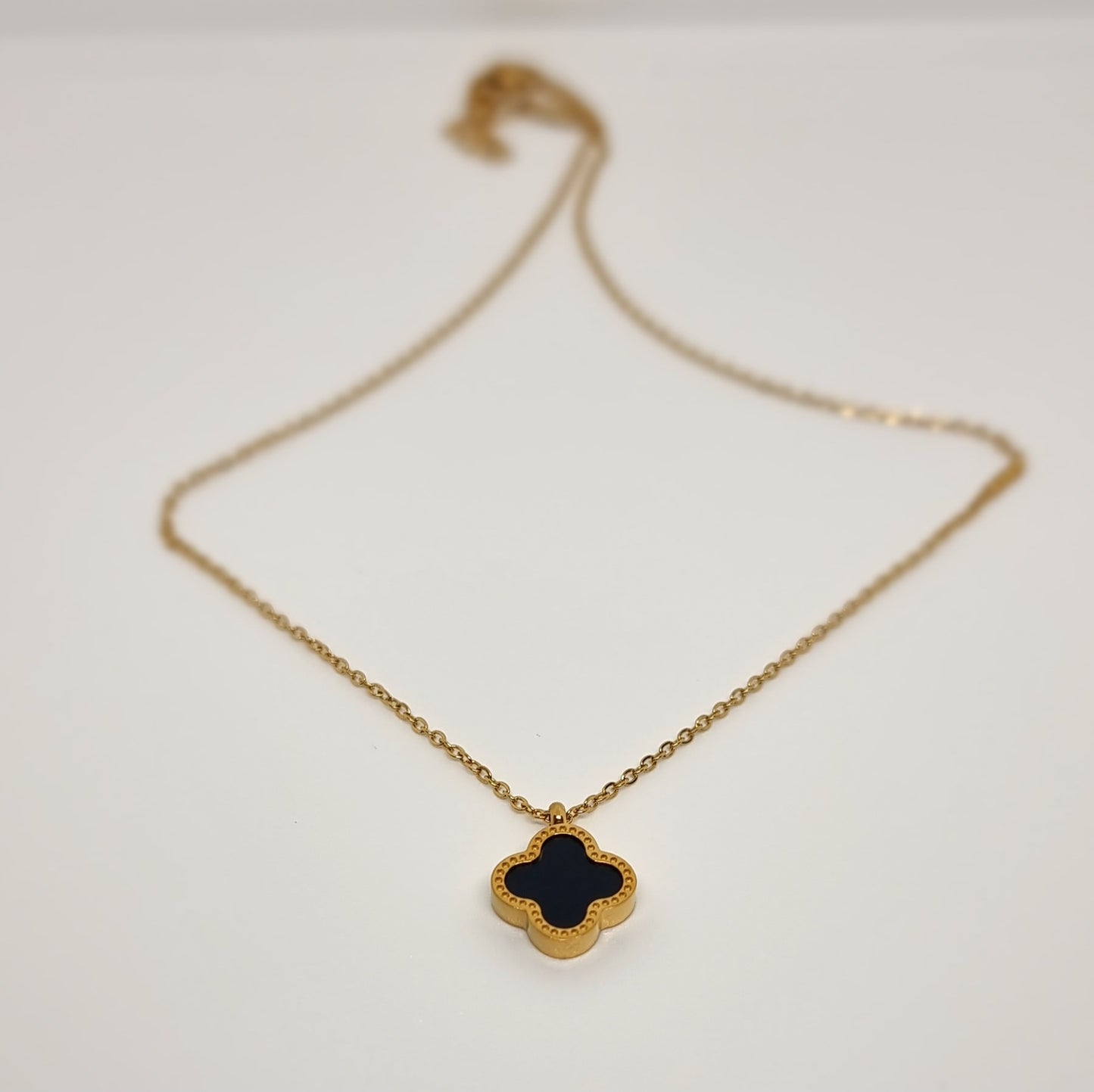 Black & White Reversible Four-Leaf Clover Necklace