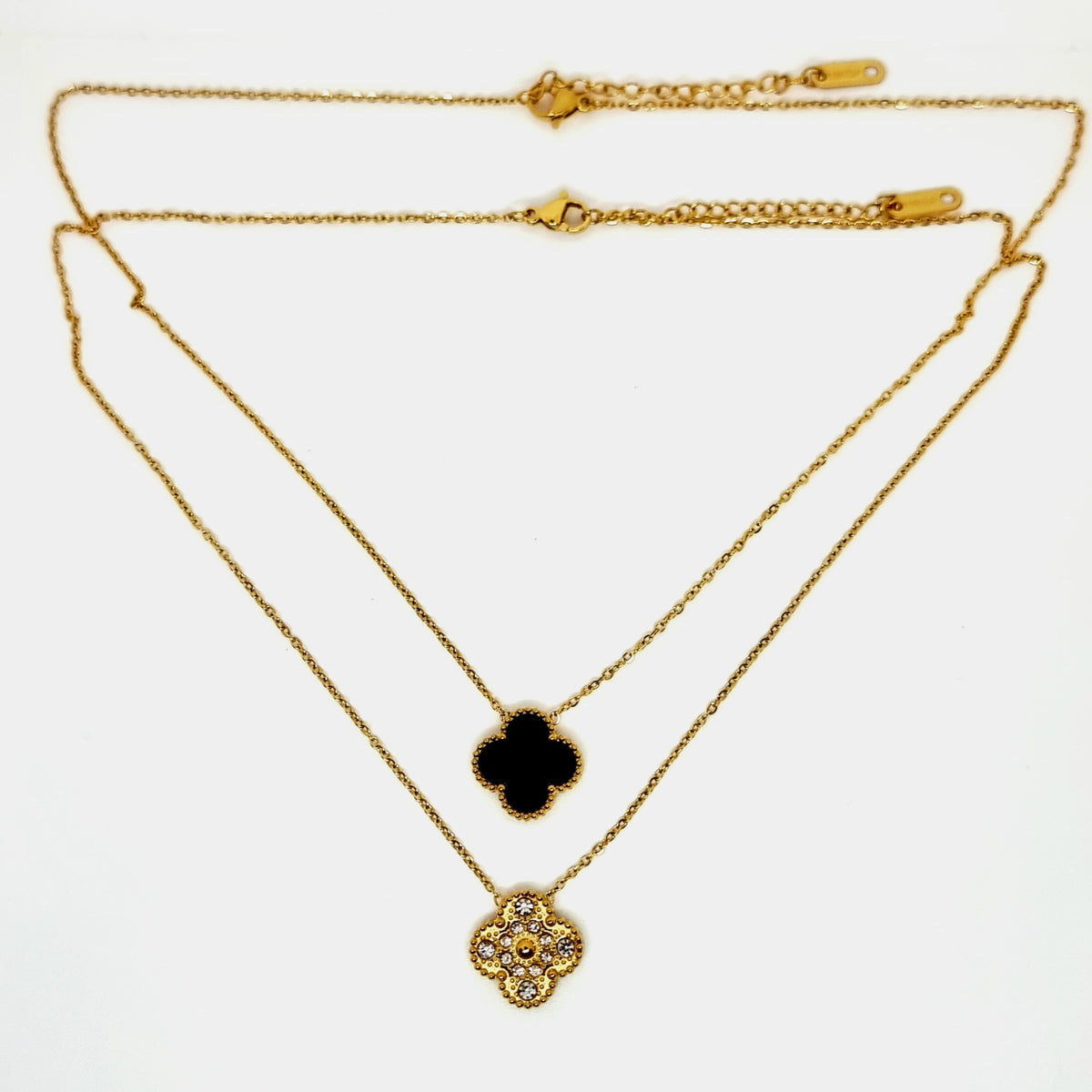 15mm Black Diamond Reversible Four-Leaf Clover Single Pendant