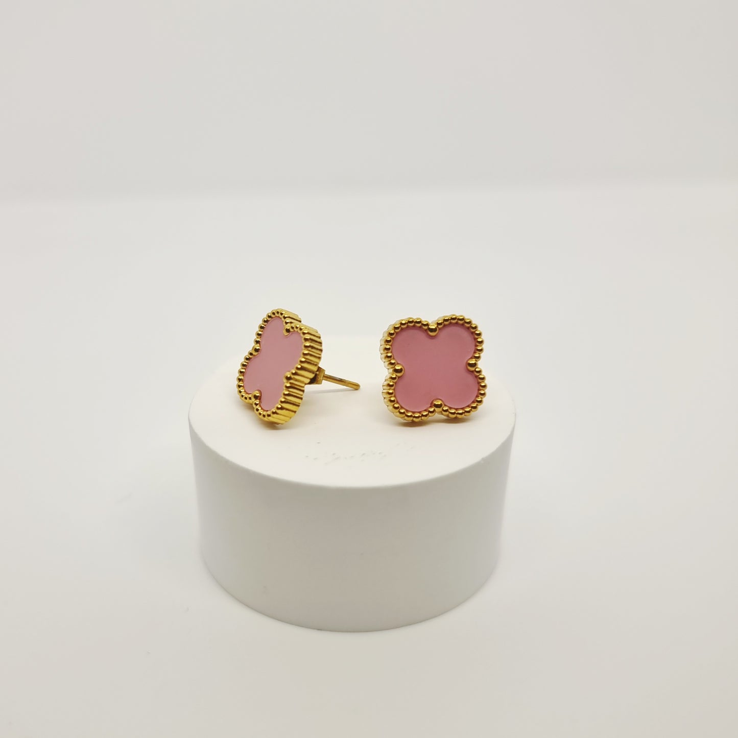 13mm Pink Four-Leaf Clover Stud Earrings