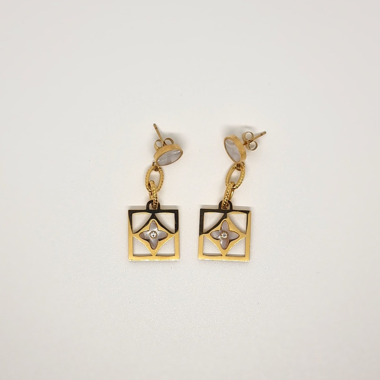 White Drop Link Earrings