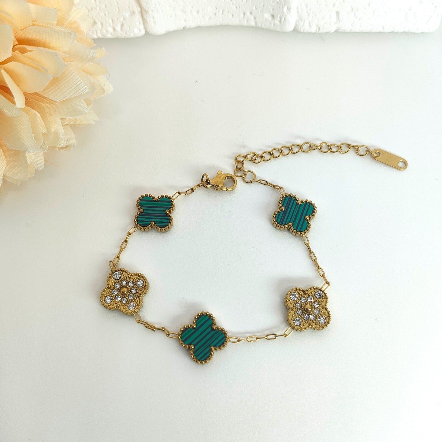 13mm Green Diamond Four-Leaf Clover Chain Set