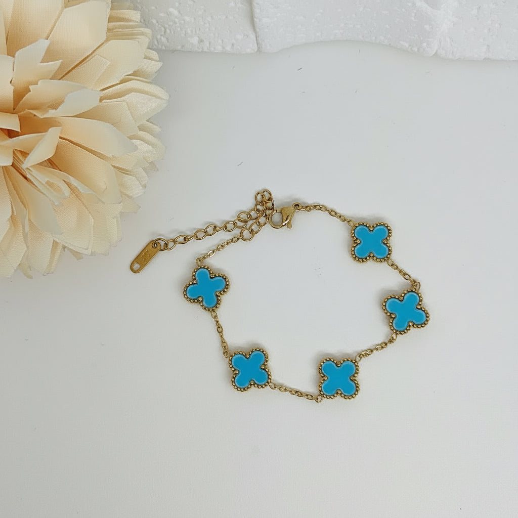 13mm Blue Four-Leaf Clover Chain Bracelet