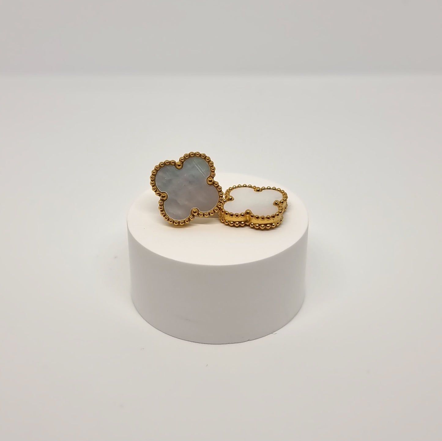 White Four-Leaf Clover Stud Earrings