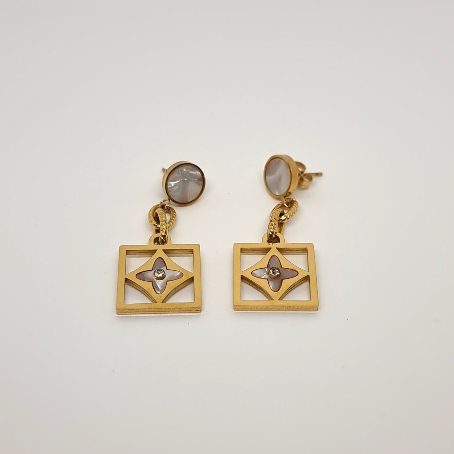 White Drop Link Earrings
