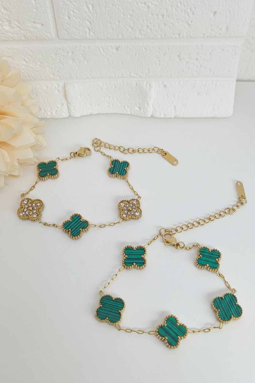 13mm Green Diamond Four-Leaf Clover Chain Bracelet