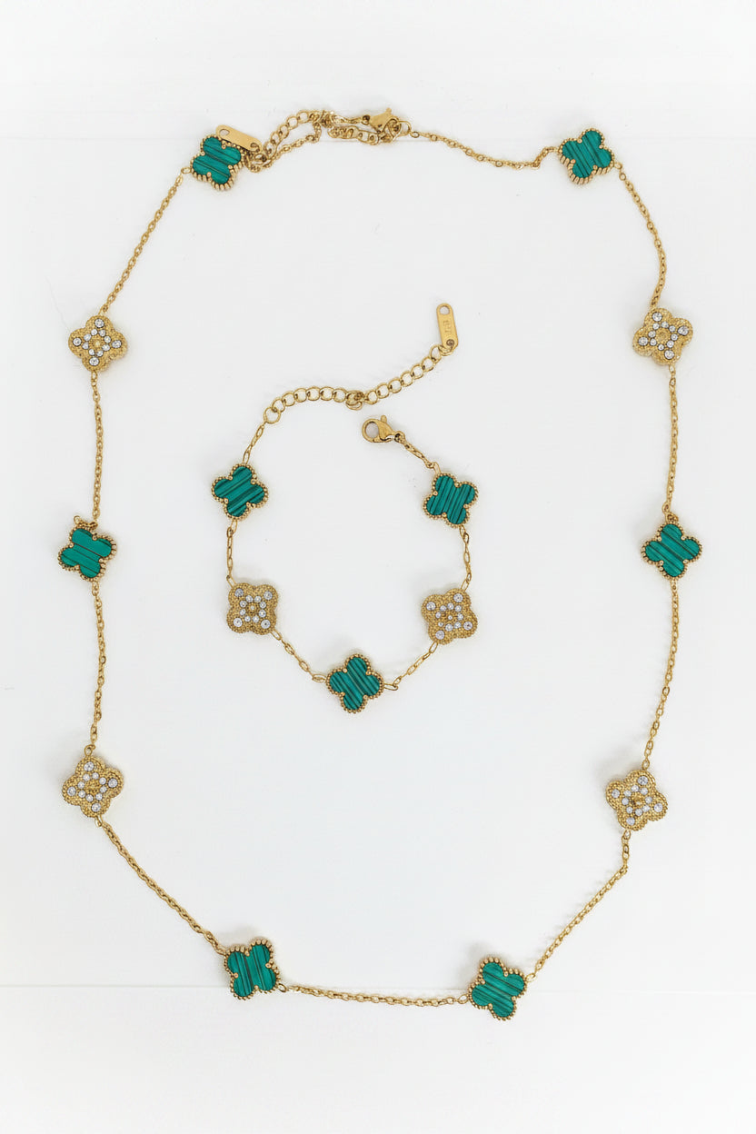 13mm Green Diamond Four-Leaf Clover Chain Necklace