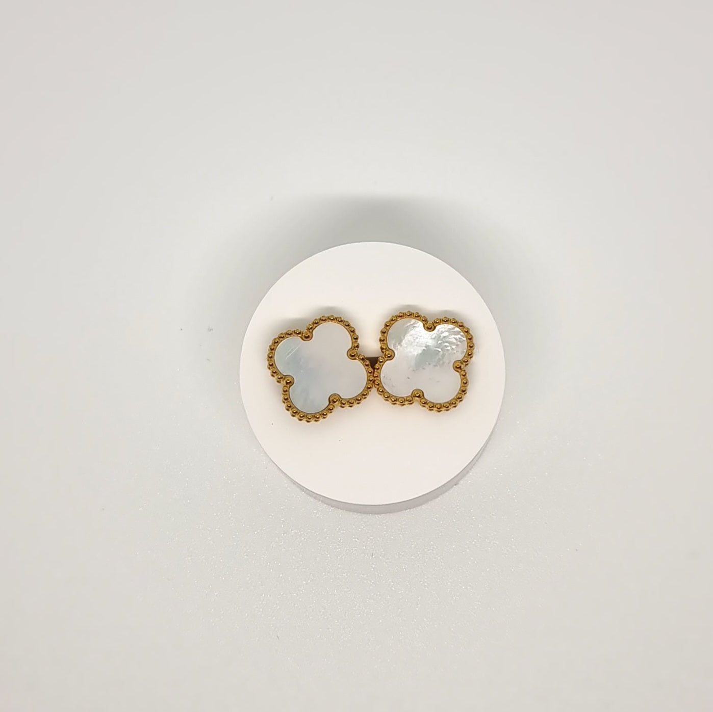 White Four-Leaf Clover Stud Earrings