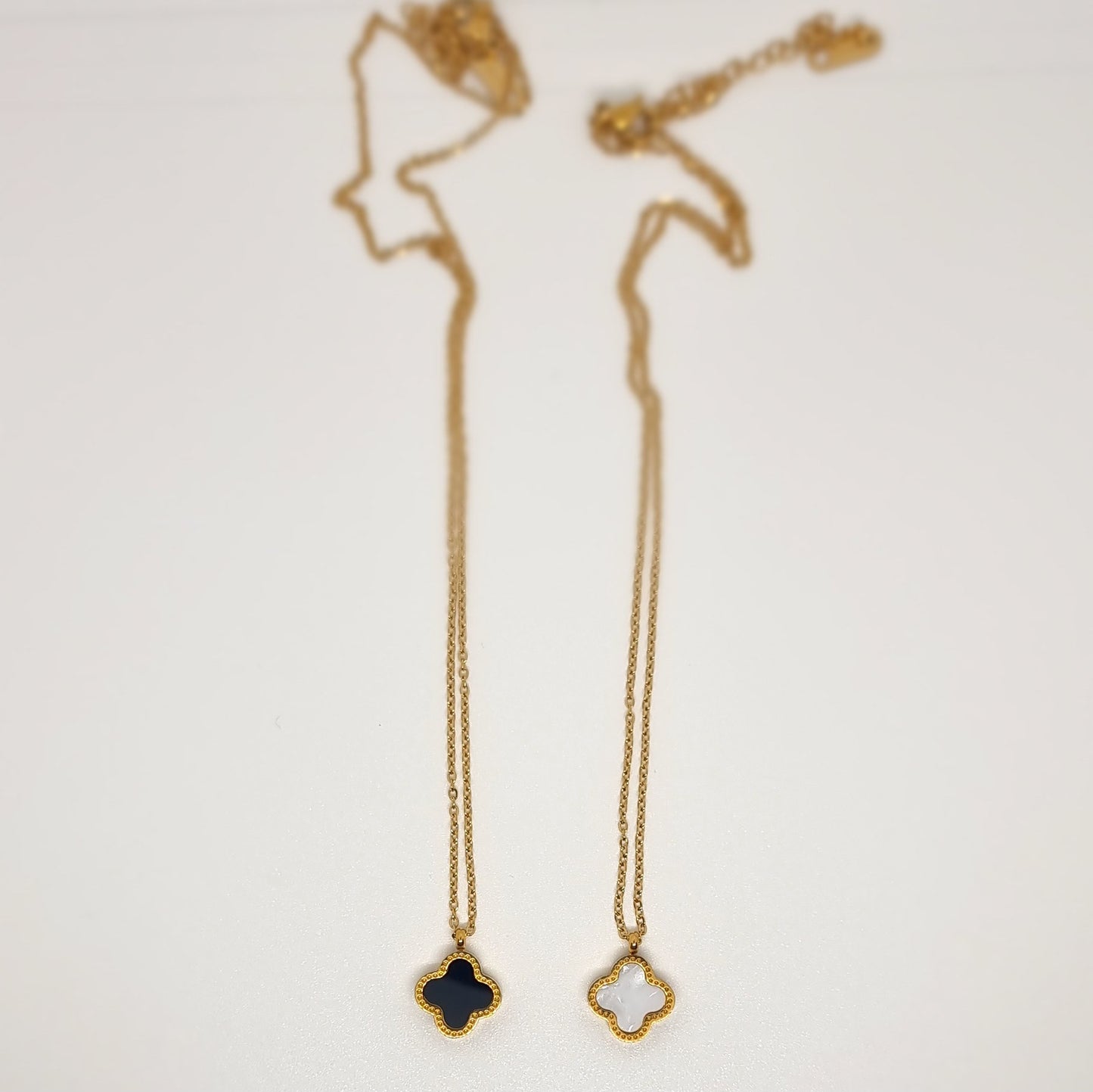 Black & White Reversible Four-Leaf Clover Necklace