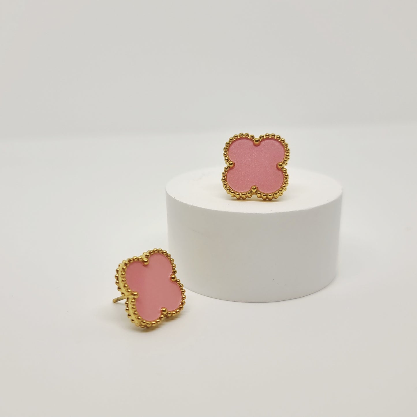 Blush Pink Four-Leaf Clover Stud Earrings