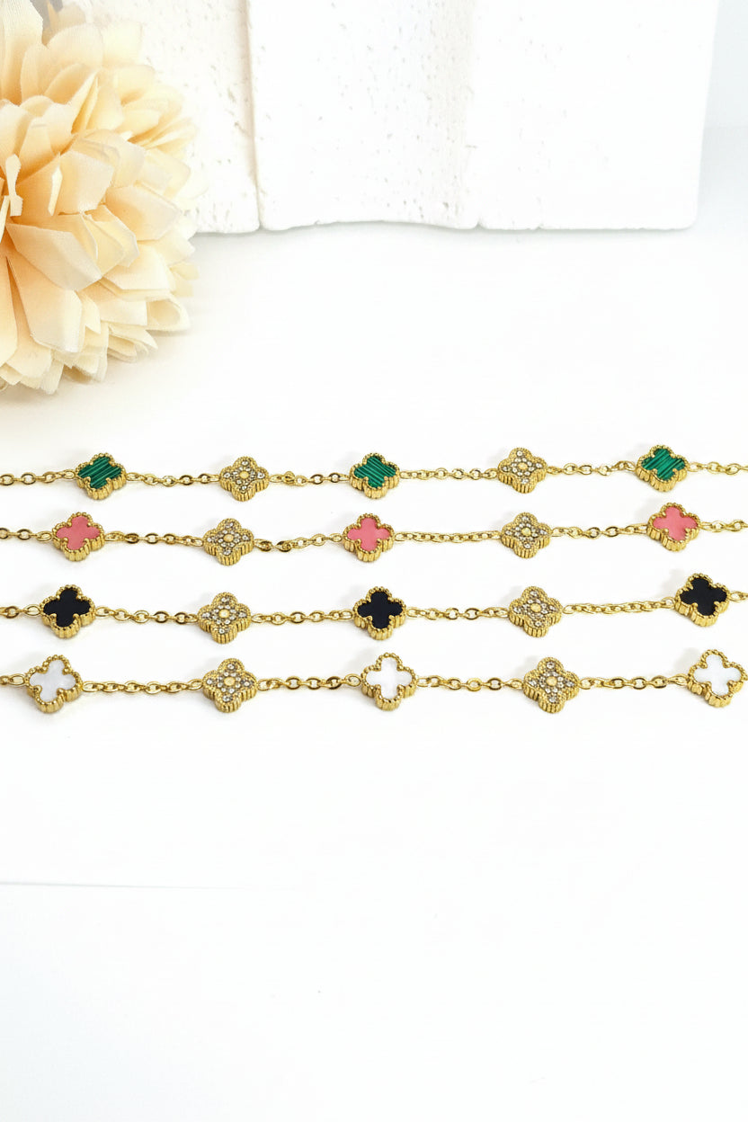 9mm Pink Diamond Four-Leaf Clover Chain Bracelet