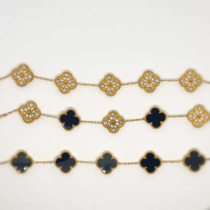 Black Diamond Reversible Four-Leaf Clover Chain Bracelet