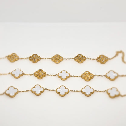 White Diamond Reversible Four-Leaf Clover Chain Bracelet