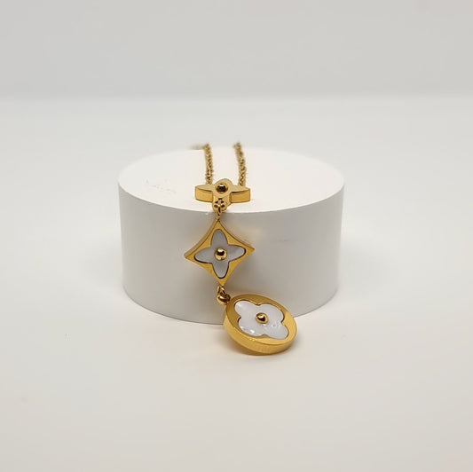 White Drop Link Pendant Necklace
