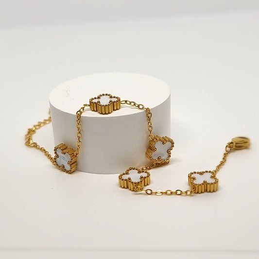 White Four-Leaf Clover Chain Bracelet