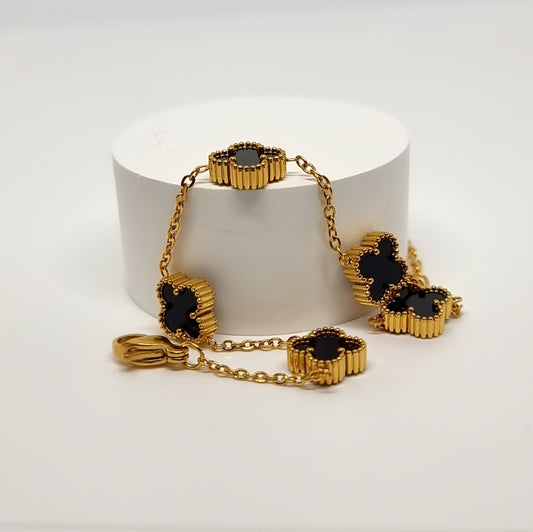 Black Four-Leaf Clover Chain Bracelet