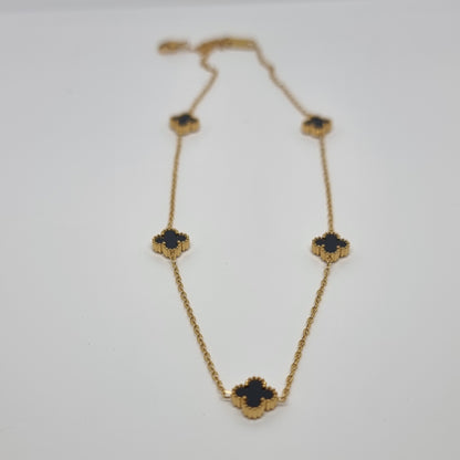Black Multi Four-Leaf Clover Chain Necklace