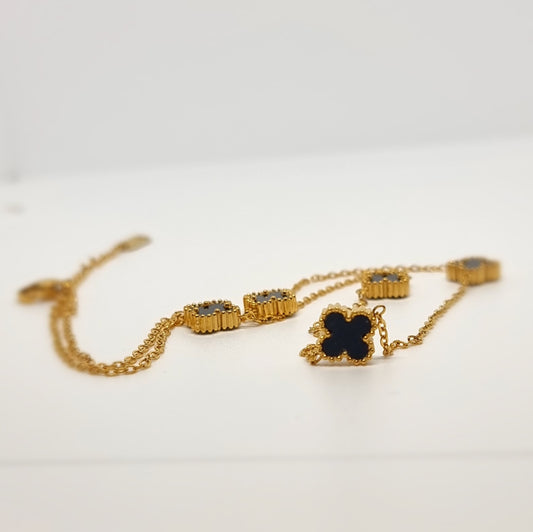 Black Multi Four-Leaf Clover Chain Necklace
