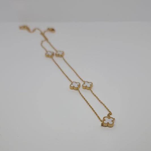 White Multi Four-Leaf Clover Chain Necklace
