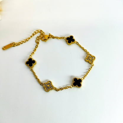9mm Black Diamond Four-Leaf Clover Chain Bracelet