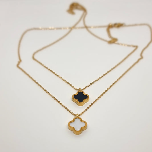 Black & White Reversible Four-Leaf Clover Necklace