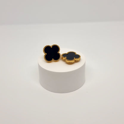 Black Four-Leaf Clover Stud Earrings