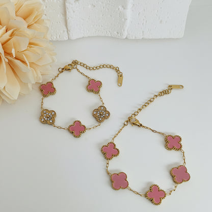 13mm Pink Diamond Four-Leaf Clover Chain Bracelet
