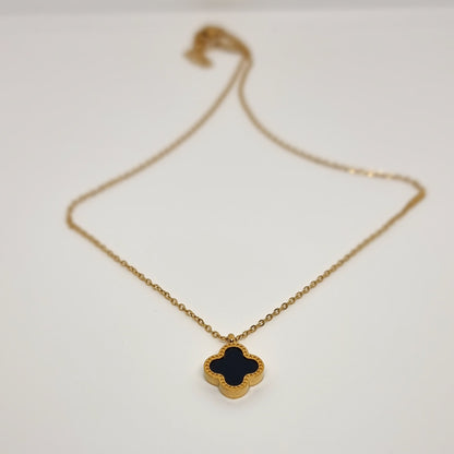Black & White Reversible Four-Leaf Clover Necklace