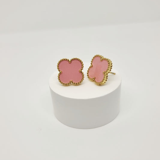 Blush Pink Four-Leaf Clover Stud Earrings