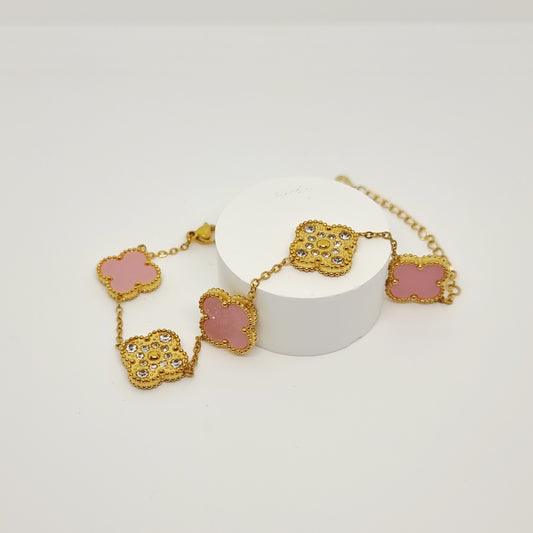 Blush Pink Diamond Reversible Four-Leaf Clover Chain Bracelet