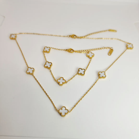 White Multi Four-Leaf Clover Chain Set