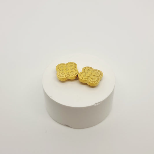 Gold Pattern Four-Leaf Clover Stud Earrings