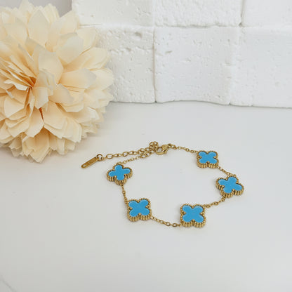 13mm Blue Four-Leaf Clover Chain Bracelet