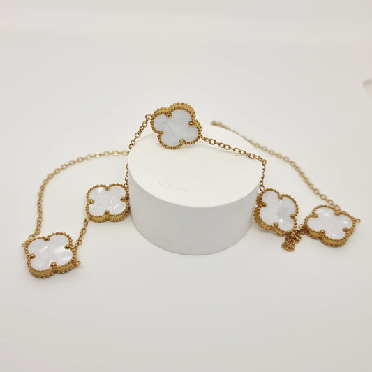 15mm White Multi Four-Leaf Clover Necklace