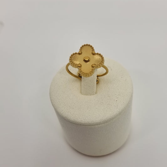 15mm Gold Four-Leaf Clover Ring Adjustable