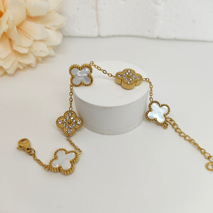 13mm White Diamond Four-Leaf Clover Chain Bracelet