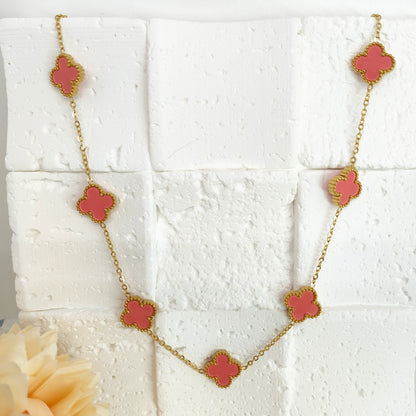 13mm Pink Four-Leaf Clover Chain Necklace