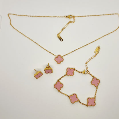 13mm Pink Gold-Plated Four-Leaf Clover Set