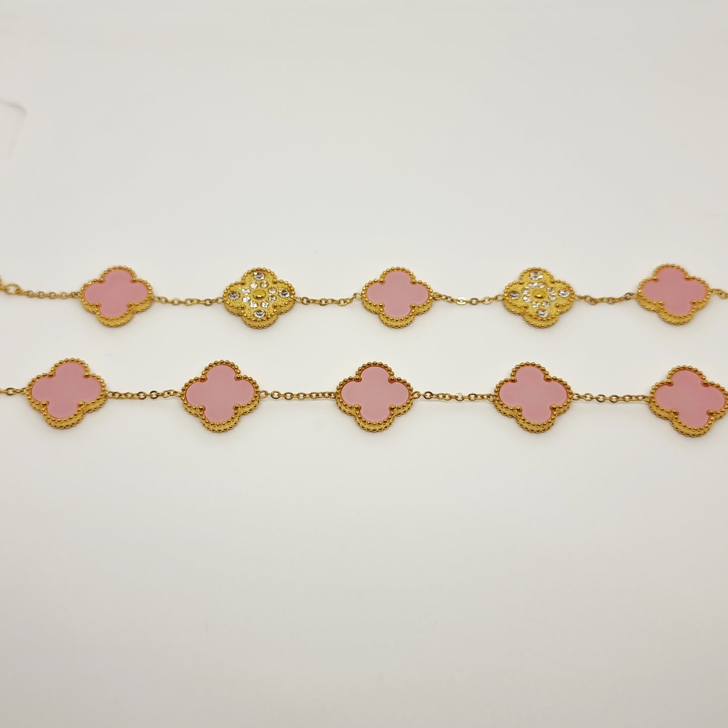 Blush Pink Diamond Reversible Four-Leaf Clover Chain Bracelet