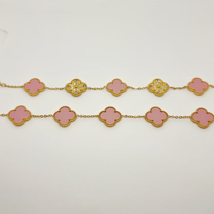 Blush Pink Diamond Reversible Four-Leaf Clover Chain Bracelet