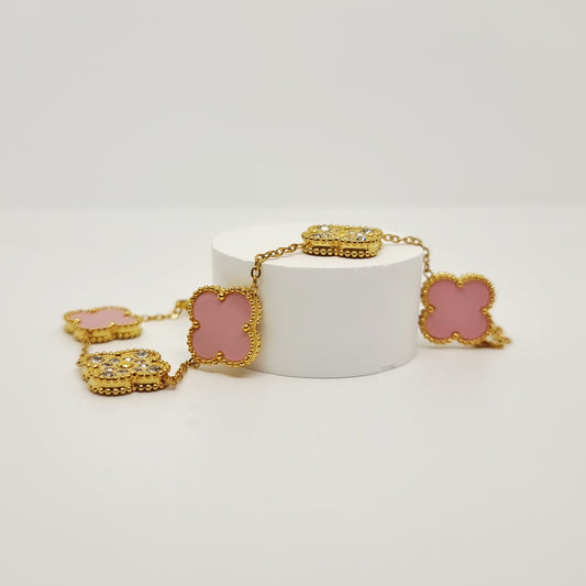 Blush Pink Diamond Reversible Four-Leaf Clover Chain Bracelet